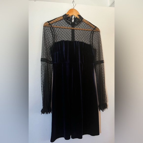 ABS Dresses & Skirts - A. B. S. Collection Navy and Black Mini Dress with Velvet and Lace Details